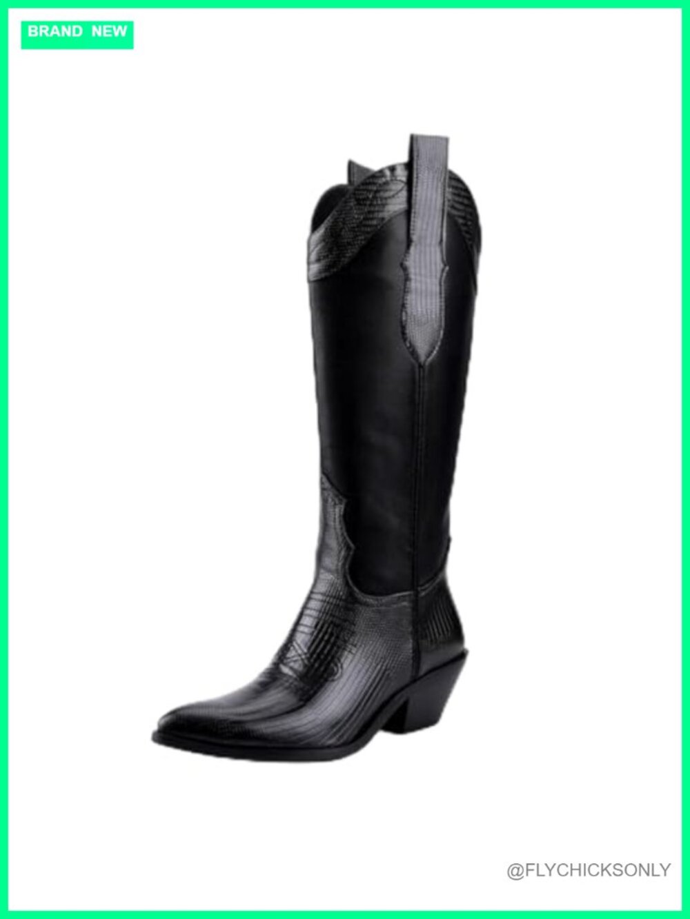 Faux Leather Embroidered Western Cowboy Boots Knee-High Chunky Heel